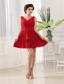 Red V-neck and Ruch For Prom Dress With Mini-length and Chiffon