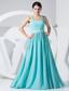 Beading Decorate Wasit Aqua Blue Empire 2013 Prom Dress For Formal Evening