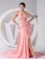High Slit Pink Chiffon Sweetheart Beading and Ruch Brush Train 2013 Prom Dress