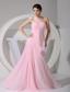 One Shoulder Pink Chiffon Floor-length 2013 Prom Dress