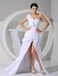 High-low One Shoulder White Chiffon Brush Train 2013 Prom Dress