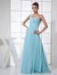 light Blue One Shoulder Beading and Ruch Empire Floor-length 2013 Prom Dress