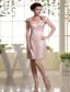 Baby Pink Prom Dress With Spaghetti Straps and Ruch Mini-length