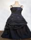 Taffeta Simple A-line Floor-length Navy Blue Straps Beading Little Girl Pageant Dresses