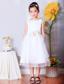 White A-line Scoop Tea-length Organza Hand Made Flowers Flower Girl Dress