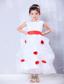 White and Red A-line Scoop Ankle-length Organza and Taffeta Hand Made Flowers Flower Girl Dress