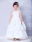 White A-line Bateau Ankle-length Taffeta and Organza Beading Flower Girl Dress