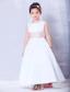 White and Pink A-line Scoop Ankle-length Taffeta Sash Flower Girl Dress