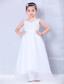 White A-line V-neck Floor-length Taffeta and Organza Beading Flower Girl Dress
