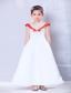 White and Red A-line Scoop Ankle-length Satin and Organza Embroidery Flower Girl Dress