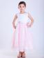 White and Pink A-line Scoop Ankle-length Taffeta and Taffeta Hand Made Flower Flower Girl Dress