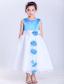 White and Baby Blue A-line Scoop Tea-length Taffeta and Organza Hand Made Flowers Flower Girl Dress