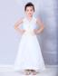 White A-line Halter Ankle-length Satin Embroidery Flower Girl Dress