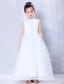 White A-line Bateau Ankle-length Organza Beading Flower Girl Dress