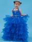 Blue Ball Gown Halter Floor-length Organza Appliques Flower Girl Dress