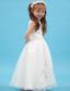 White A-line V-neck Floor-length Organza Appliques Flower Girl Dress