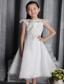 White A-line / Princess Bateau Tea-length Tulle Lace Flower Girl Dress