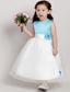 White and Blue A-line Scoop Ankle-length Taffeta and Organza Hand Made Flowers Flower Girl Dress