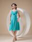 Turquoise Column / Sheath Spaghetti Straps Knee-length Chiffon Bow Prom Dress