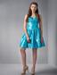 Aqua Blue A-line V-neck Mini-length Elastic Woven Satin Beading Prom Dress