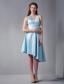 Aqua Blue A-line Halter Asymmetrical Elastic Woven Satin Ruch Prom Dress
