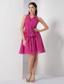 Hot Pink A-line Halter Knee-length Chiffon Ruch Prom Dress