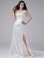 High Slit Sequins One Shoulder Brush/Sweep Column Prom Dress White