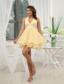 Halter Yellow Homecoming / Cocktail Dress With Appliques Mini-length Chiffon
