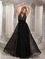 V-neck Beaded Bodice Cheap Prom Celebrity Dress Black Chiffon