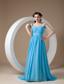 Customize Baby Blue Mother of the Bride Dress Empire Square Chiffon Beading Brush Train