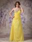 Wonderful Yellow Column One Shoulder Evening Dress Chiffon Ruch And Beading Floor-length