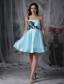 Aque Blue A-line One Shoulder Mini-length Organza Appliques Prom Dress