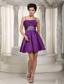 Purple A-line / Pricess Straps Mini-length Satin Beading Prom / Homecoming Dress