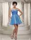 Aqua A-line / Princess Sweetheart Mini-length Organza Ruch Prom / Cocktail Dress