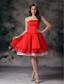 White and Red A-line Strapless Mini-length Organza and Taffeta Prom Dress