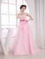 Baby Pink Sweetheart Appliques Organza Prom Dress