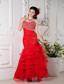 Red Mermaid Sweetheart Ankle-length Organza Beading Prom / Evening Dress