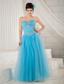 Popular Aqua Blue Prom Dress A-line Sweetheart Tulle Beading Floor-length
