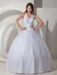 White Ball Gown Halter Floor-length Taffeta Beading Quinceanera Dress