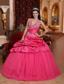 Hot Pink Ball Gown Halter Floor-length Taffeta Appliques Quinceanera Dress