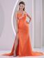 Orange Red One Shoulder High Slit Court Train 2013 Plus Size Prom Pageant Dress Appliques and Ruch