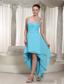 High-low Aqua Chiffon Prom Dress With Spaghetti Straps Beaded Decorate