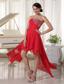 Red Chiffon High-low Homcoming / Cocktail Dress With Beading Decorate Strapless and Ruch