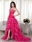 Hot Pink A-line One Shoulder Brush Train Organza Beading Prom / Evening Dress