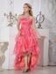 Watermelon Red A-line Strapless High-low Elastic Wove Satin and Organza Ruffles and Beading Prom / Homecoming Dress