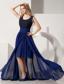 Navy Blue Empire Scoop High-low Chiffon Prom Dress