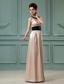 Halter Column Elastic Woven Satin Floor-length Prom Dress Champagne