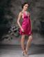 Fuchsia A-line V-neck Mini-length Taffeta Beading Prom / Homecoming Dress