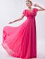 Hot Pink Empire V-neck Prom Dress Chiffon Ruch Brush Train
