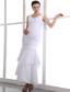 White Column V-neck Appliques wedding Dress Ankle-length Taffeta